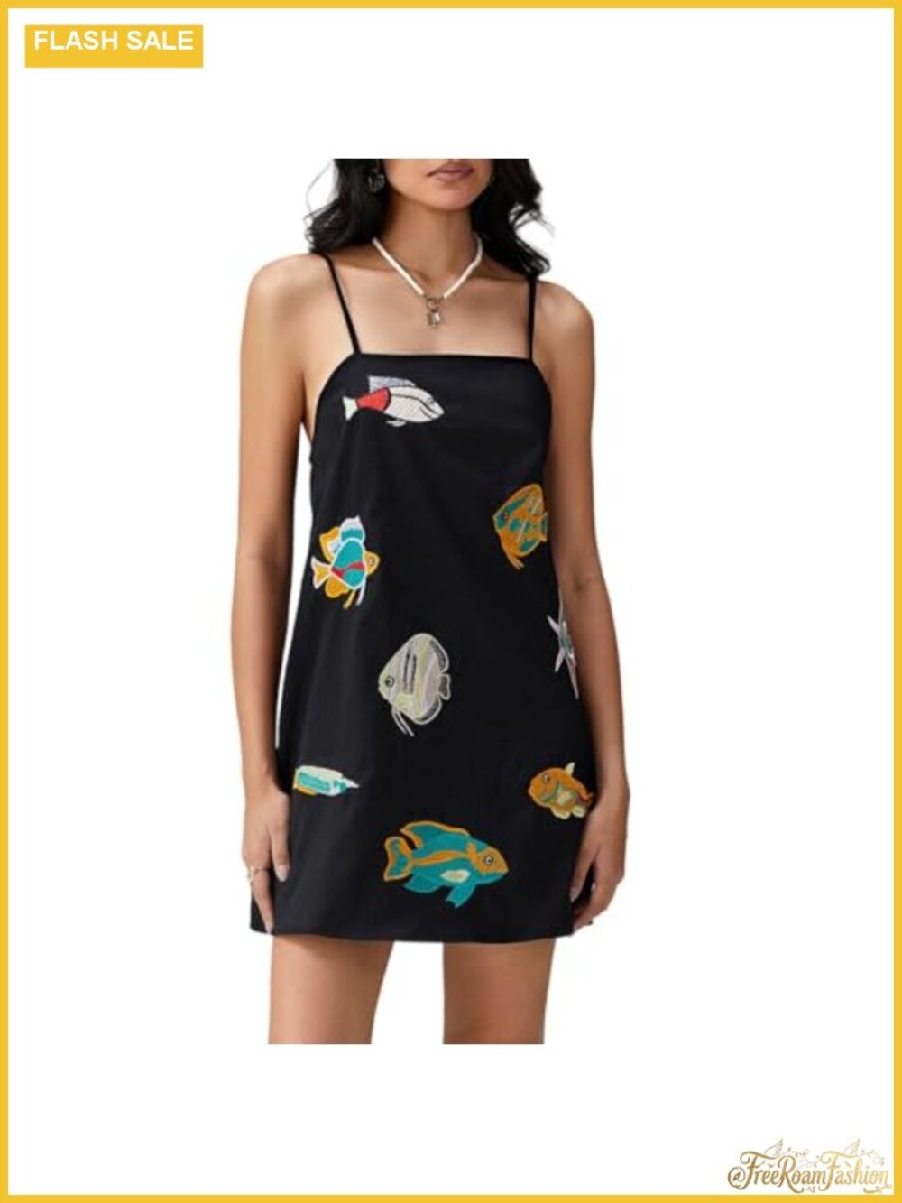 Women Fish Seashell Cami Mini Dress Spaghetti Strap Summer Beach Sundress